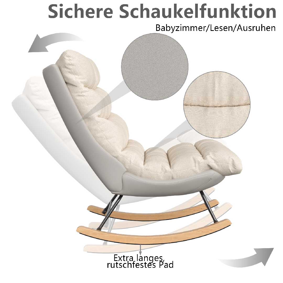Yelenaro Schaukelstuhl – Verstellbarer Relaxsessel aus Leinen mit Holzfüßen, ergonomisch & modern für Wohnzimmer & Schlafzimmer