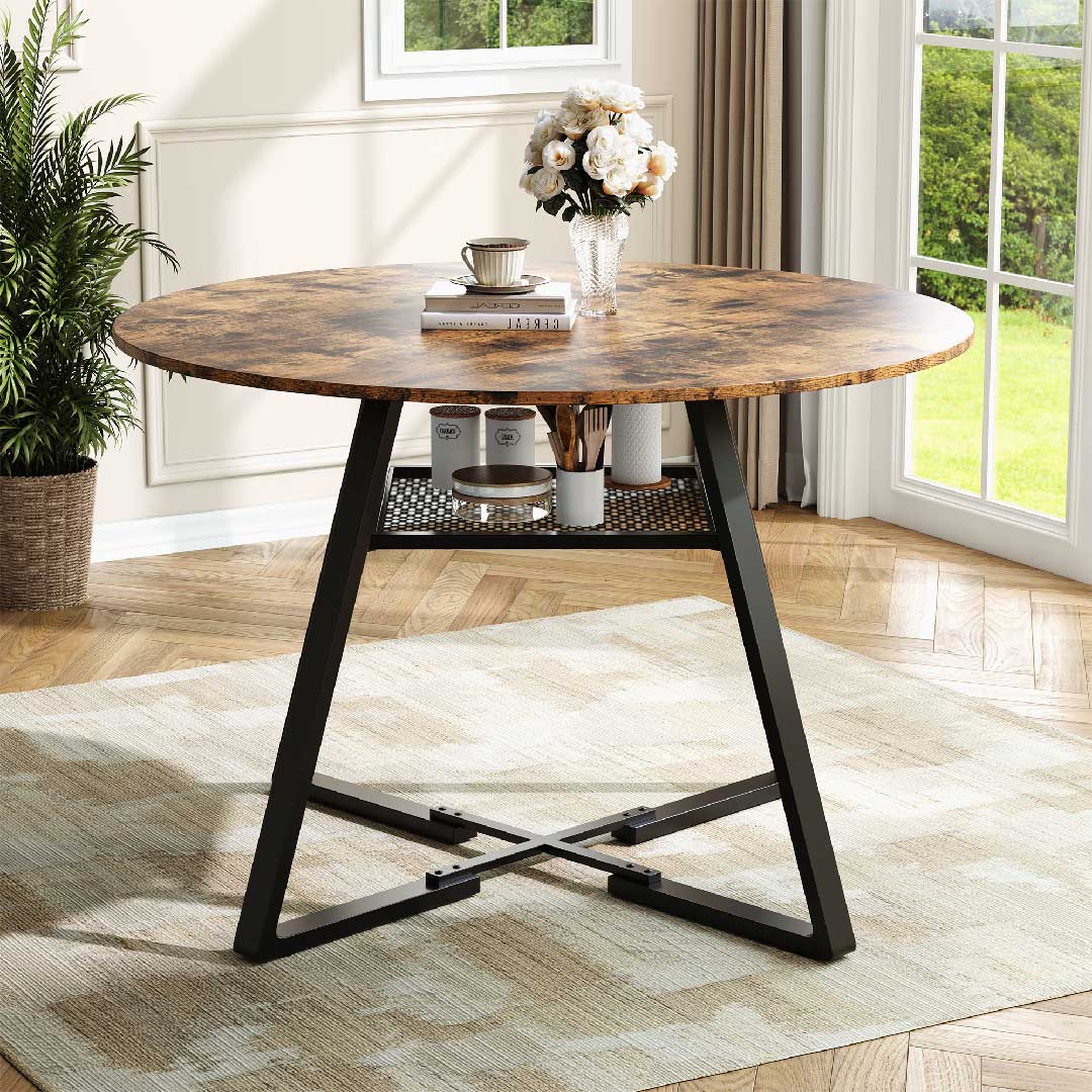 YELENARO Esstisch rund 120 cm – Holz & Metall Vintage