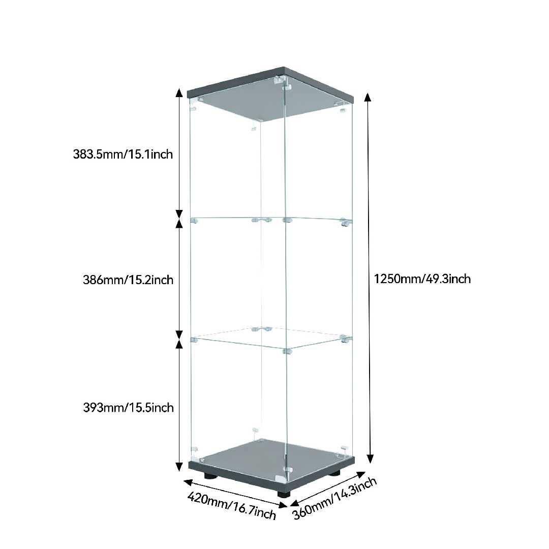 Yelenaro Glasvitrine 125 cm mit LED – Weiß & Schwarz, 3 Böden