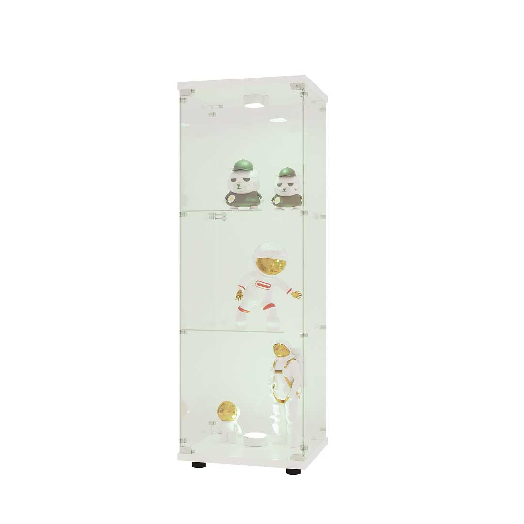 Yelenaro Glasvitrine 125 cm mit LED – Weiß & Schwarz, 3 Böden