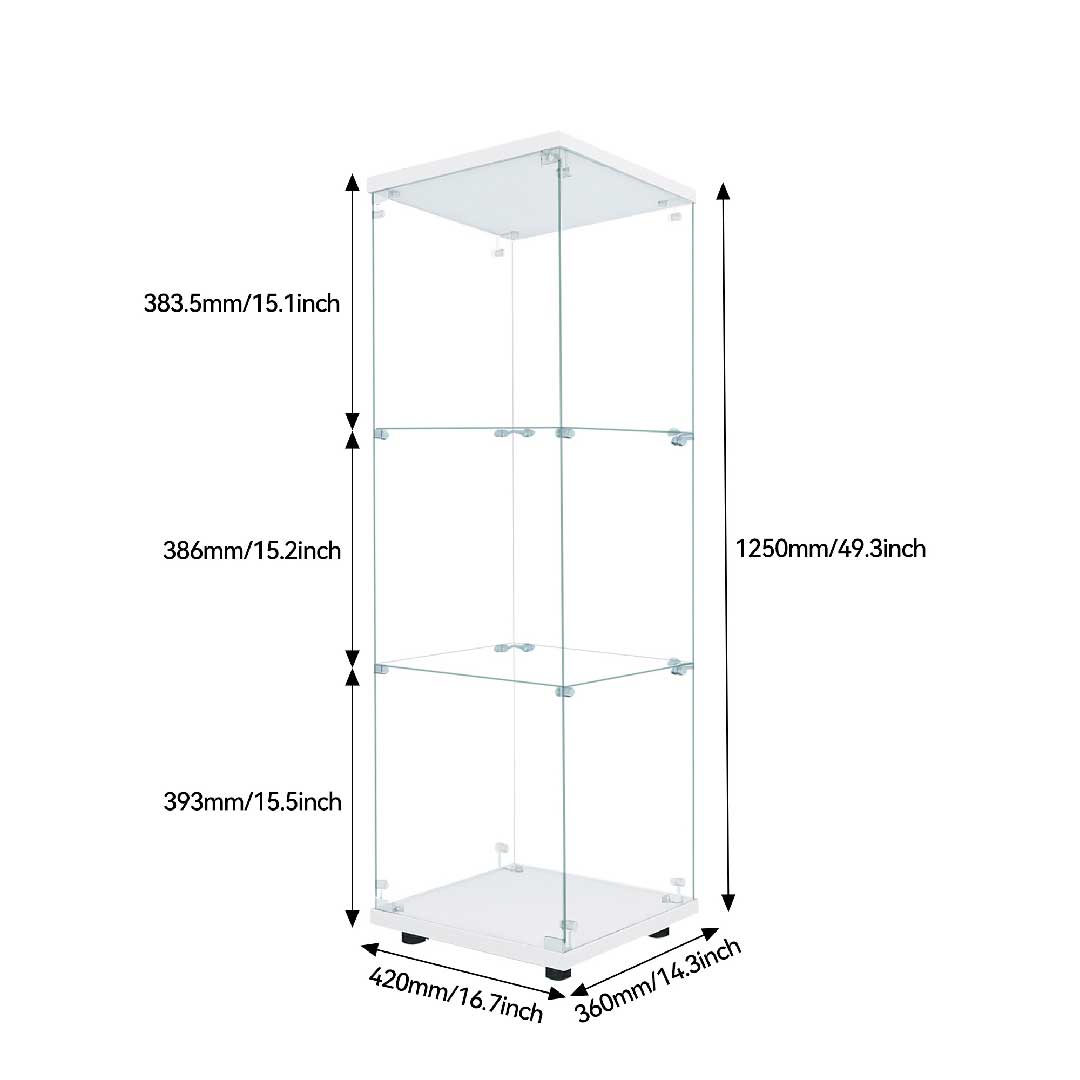 Yelenaro Glasvitrine 125 cm mit LED – Weiß & Schwarz, 3 Böden