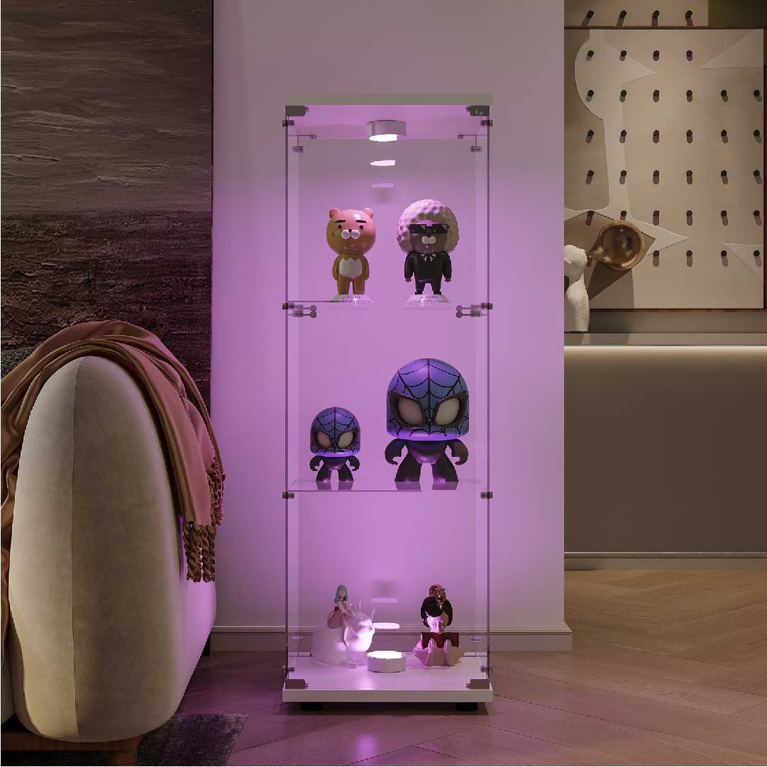 Yelenaro Glasvitrine 125 cm mit LED – Weiß & Schwarz, 3 Böden