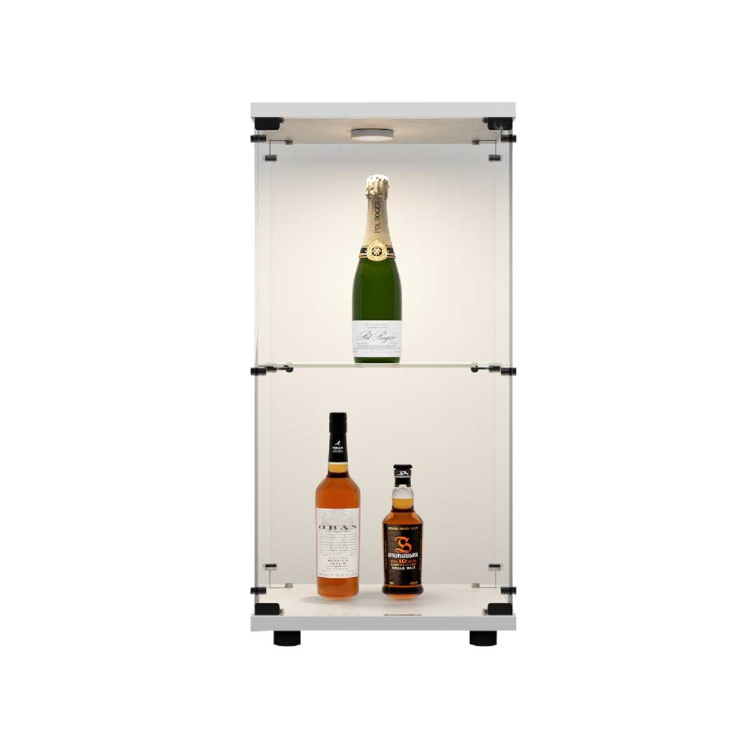 LED Glasvitrine mit Schloss – 2-stöckiger Glasschrank, Sammlervitrine aus Holz & Glas