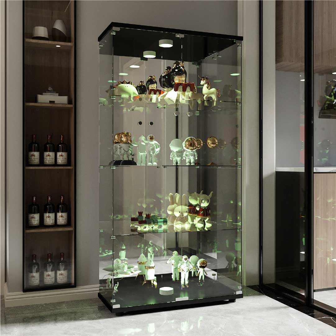 Yelenaro Glasvitrine 163 cm – Standvitrine mit Schloss, optional LED