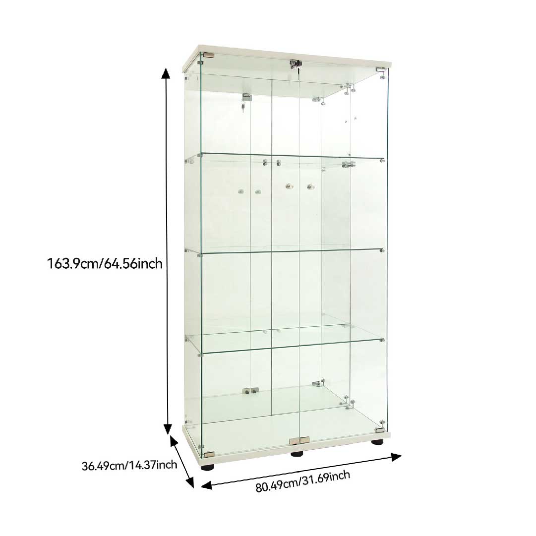 Yelenaro Glasvitrine mit LED – Schmal & Breit, 4 Ebenen, Weiß