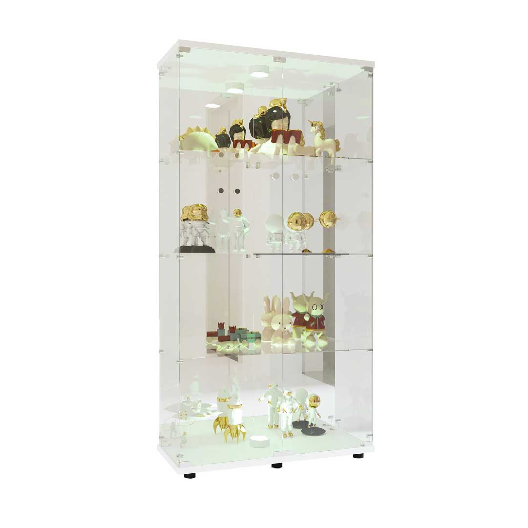 Yelenaro Glasvitrine mit LED – Schmal & Breit, 4 Ebenen, Weiß