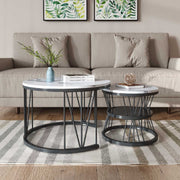 Yelenaro Couchtisch Rund 2er Set Gold – Wohnzimmertisch Marmor Weiß