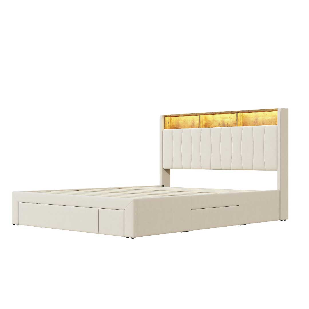 Yelenaro LED-Polsterbett 160×200cm – Mit USB & Stauraum