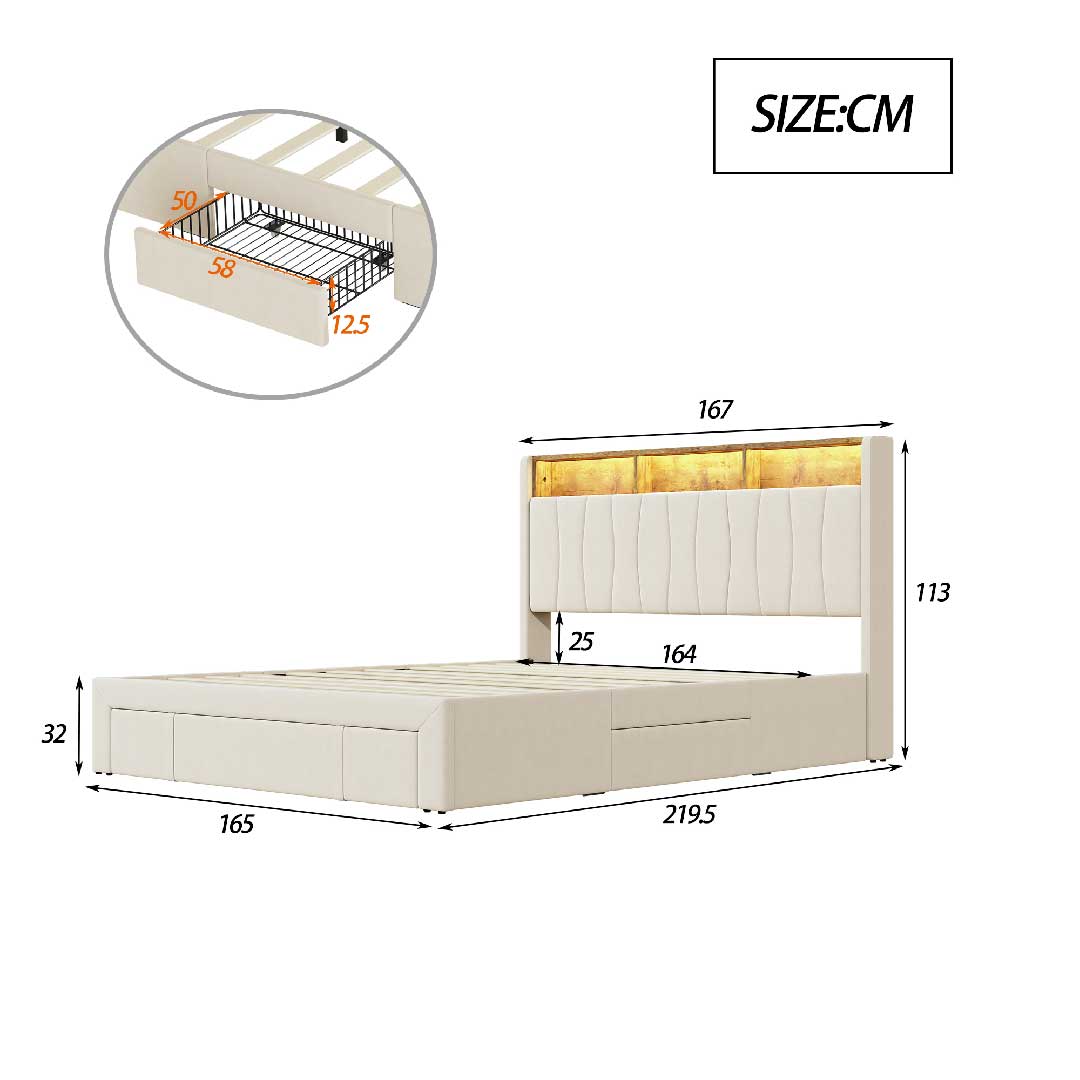 Yelenaro LED-Polsterbett 160×200cm – Mit USB & Stauraum