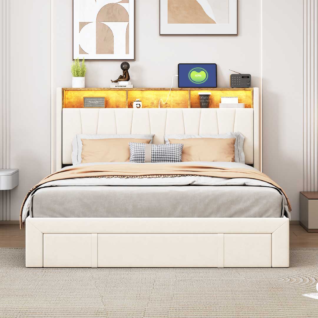 Yelenaro LED-Polsterbett 160×200cm – Mit USB & Stauraum
