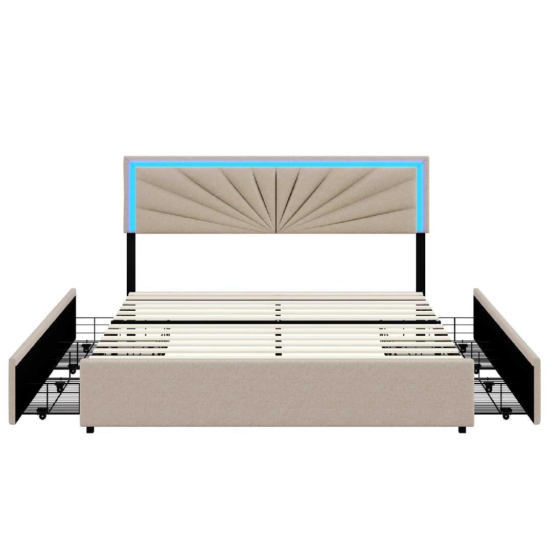 YELENARO LED-Polsterbett 140/160×200cm – Mit Stauraum & Kopfteil