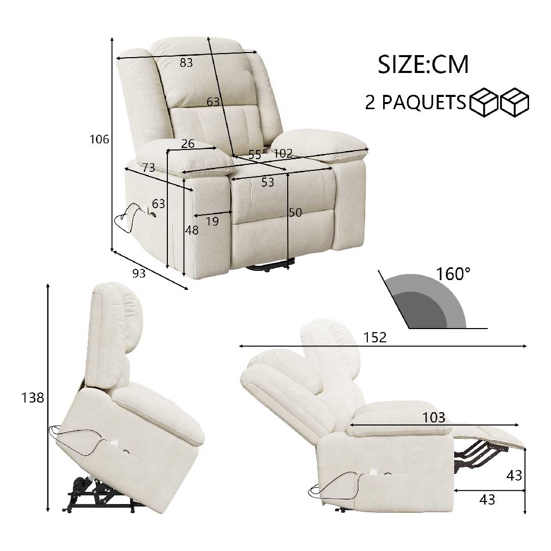 Yelenaro Elektrischer Relaxsessel mit Massage & Heizung, Aufstehhilfe