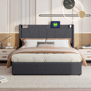 Modernes Schlafzimmer mit Yelenaro Polsterbett in Grau – elegantes Leinenbett mit USB-Anschluss und verstecktem Stauraum im Bettkasten.
