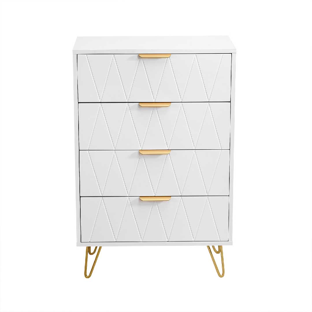 Yelenaro Kommode Weiß mit 4/6 Schubladen & Goldgriffen
