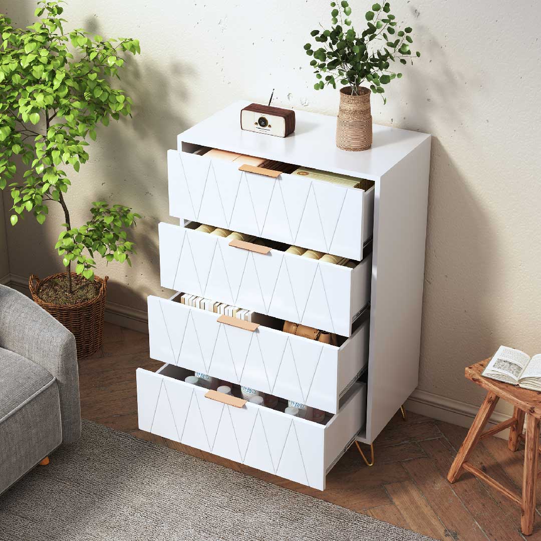 Yelenaro Kommode Weiß mit 4/6 Schubladen & Goldgriffen