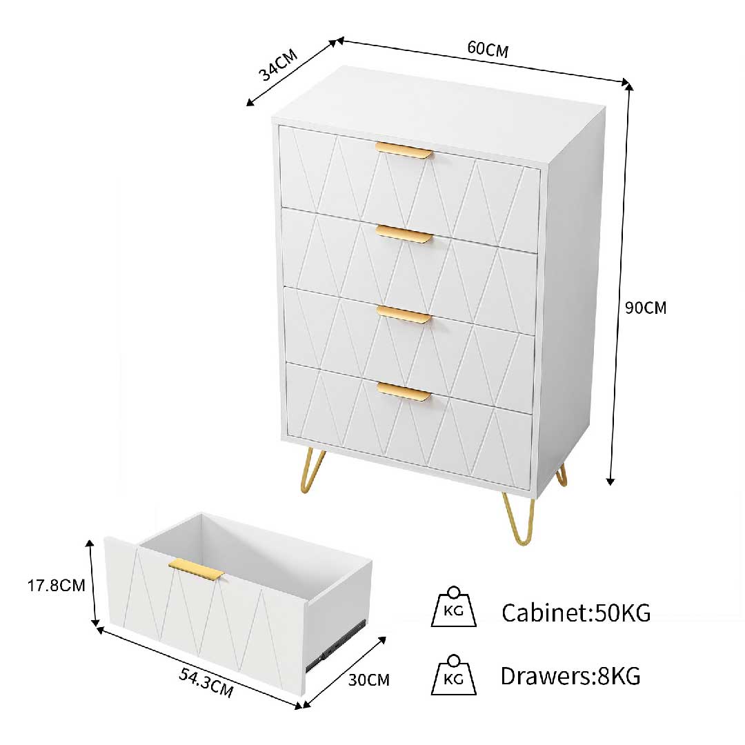 Yelenaro Kommode Weiß mit 4/6 Schubladen & Goldgriffen