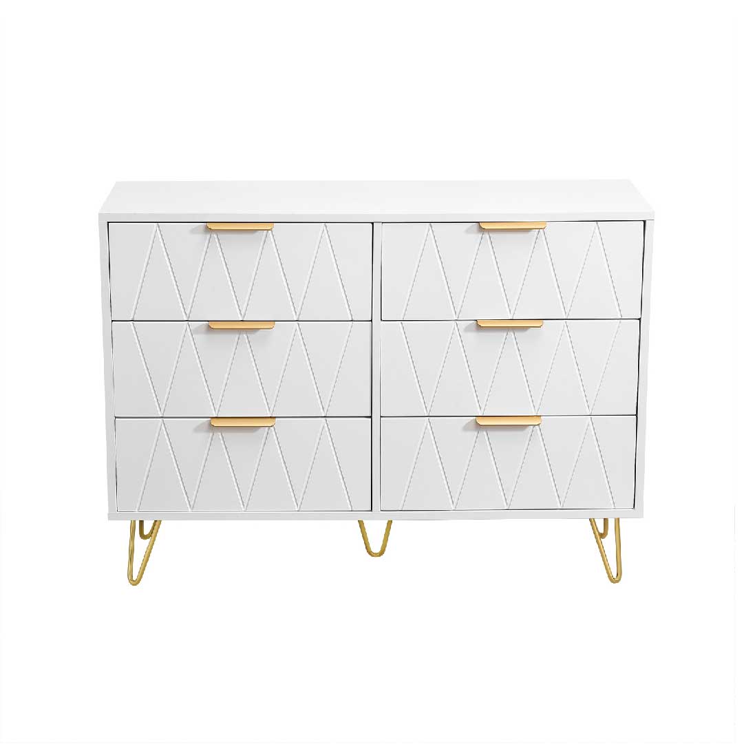 Yelenaro Kommode Weiß mit 4/6 Schubladen & Goldgriffen