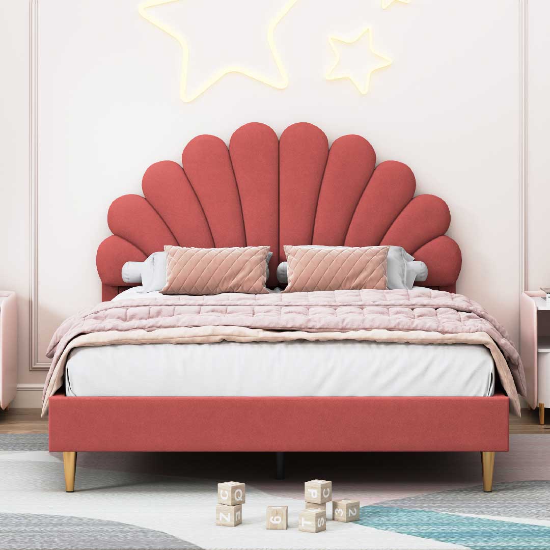 Yelenaro Blumenform Polsterbett 140x200cm – Samt Jugendbett für Mädchen