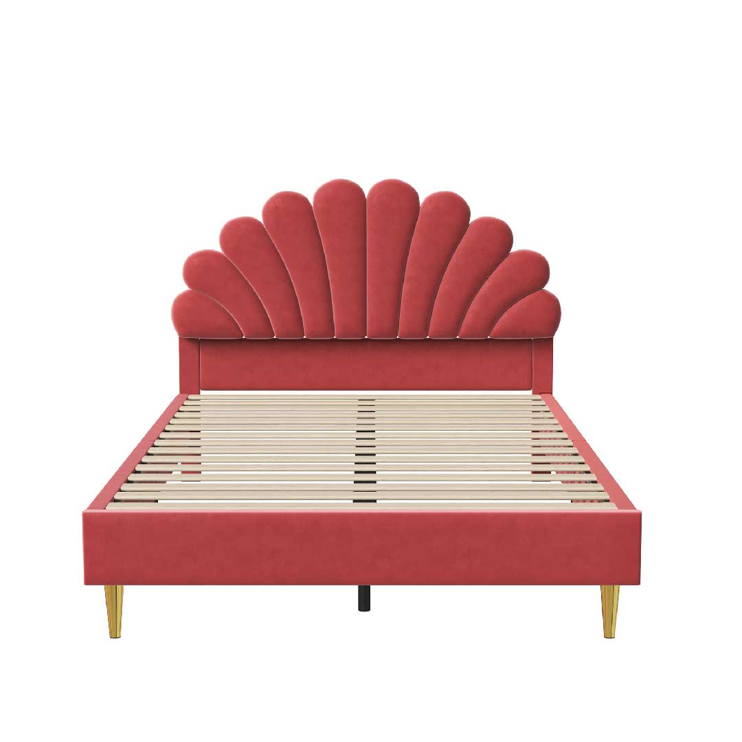 Yelenaro Blumenform Polsterbett 140x200cm – Samt Jugendbett für Mädchen