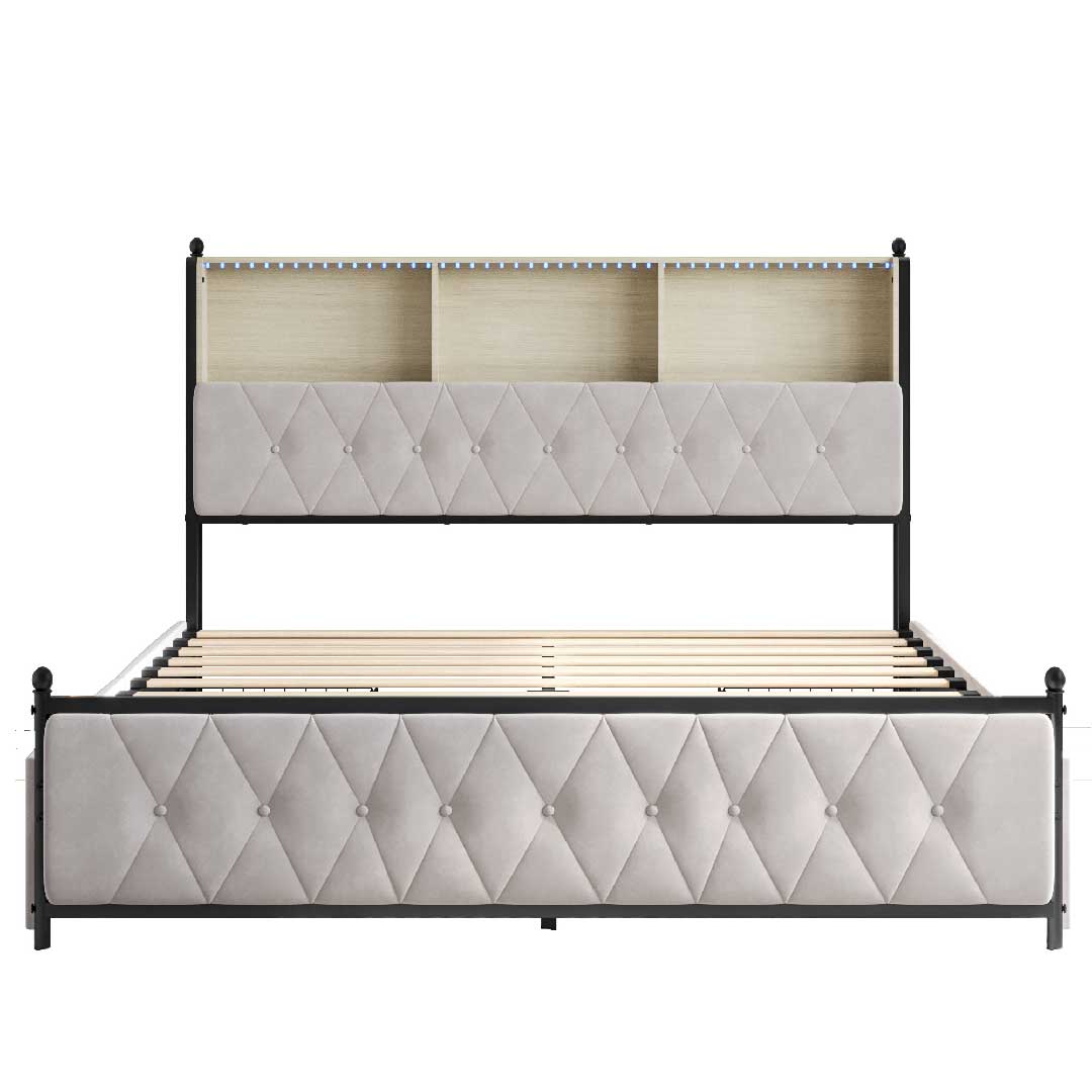 YELENARO LED-Polsterbett 140/160/180 ×200cm – Mit USB & Stauraum