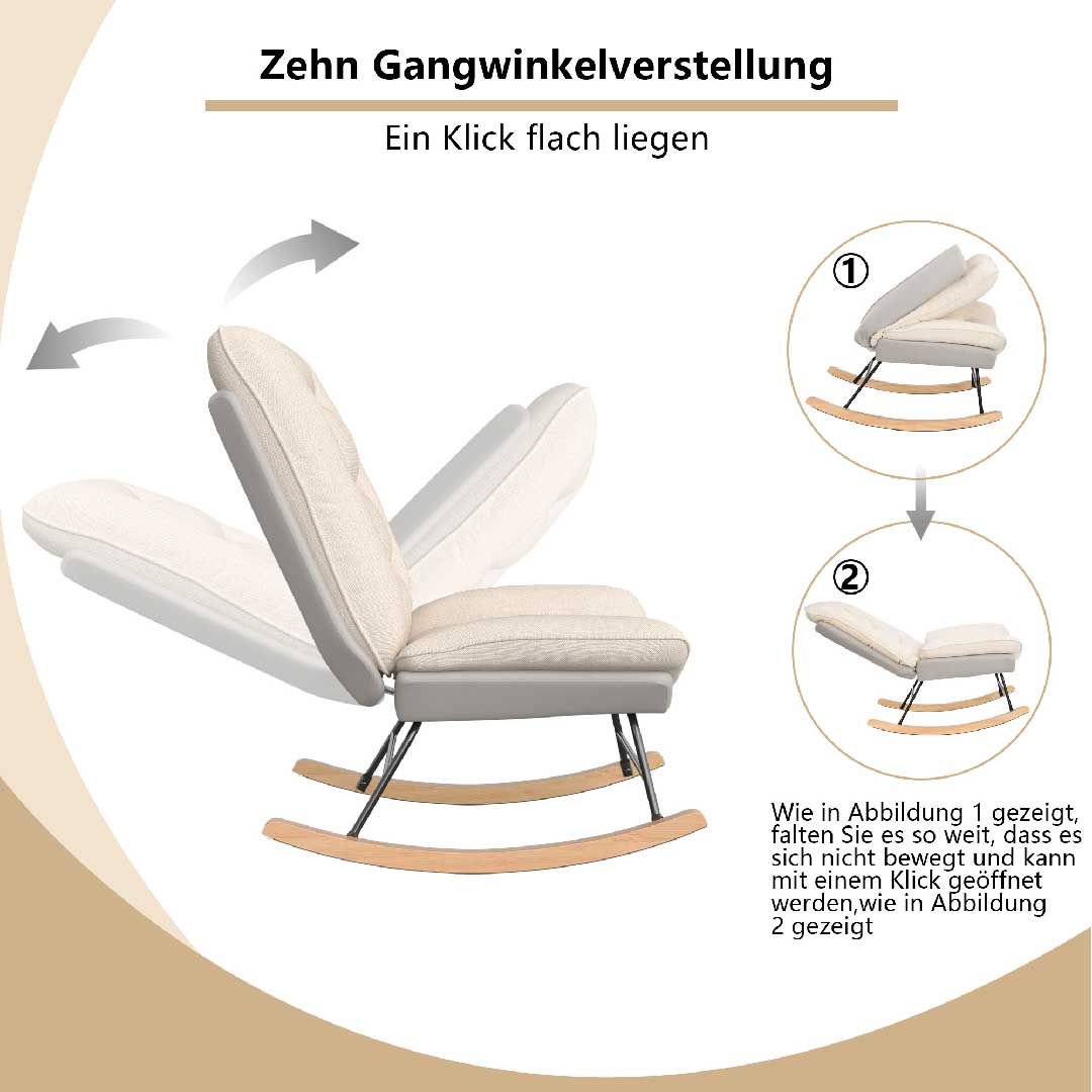 Yelenaro Schaukelstuhl – Verstellbarer Relaxsessel aus Leinen mit Holzfüßen, ergonomisch & modern für Wohnzimmer & Schlafzimmer