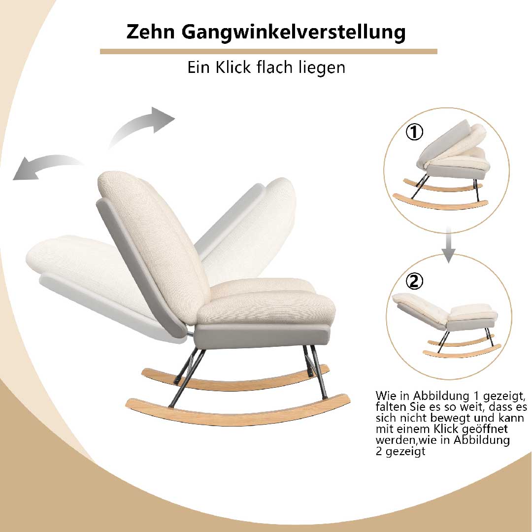 Yelenaro Schaukelstuhl – Verstellbarer Relaxsessel aus Leinen mit Holzfüßen, ergonomisch & modern für Wohnzimmer & Schlafzimmer