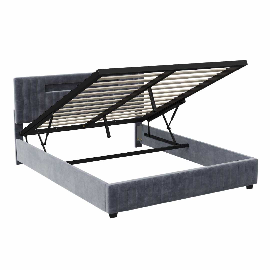 Yelenaro Polsterbett mit Stauraum & RGB-LED – 140x200 / 160x200 cm Samt Grau