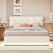 Weißes Yelenaro Polsterbett mit LED-Beleuchtung und Stauraum, modernes Samtbett im Schlafzimmer mit gepolstertem Kopfteil