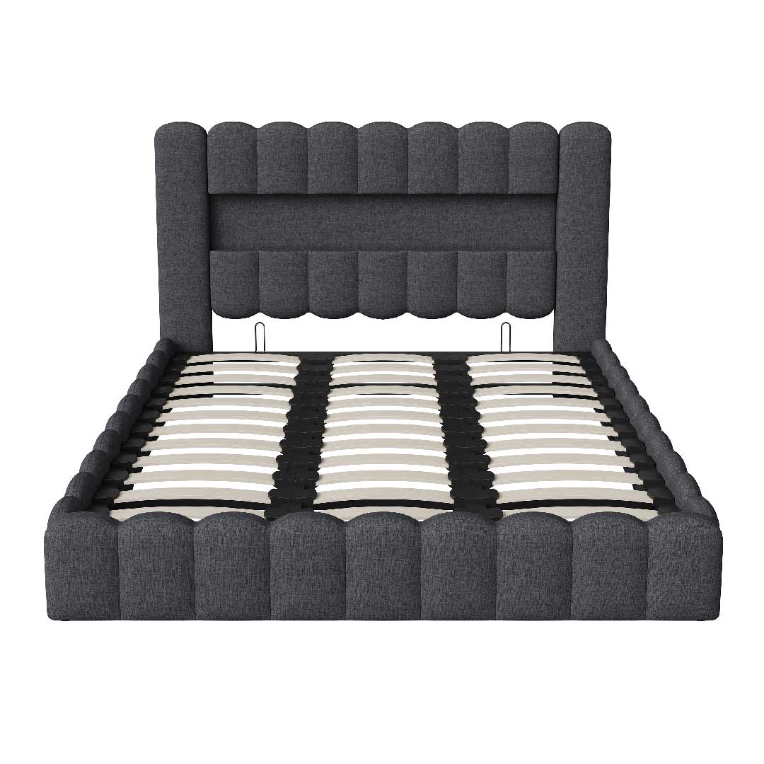 Yelenaro LED Polsterbett 180×200 cm mit Stauraum & USB-Anschluss – Modernes Doppelbett mit Lattenrost, Leinen / Samt