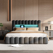 Yelenaro LED Polsterbett 180×200 cm mit Stauraum & USB-Anschluss – Modernes Doppelbett mit Lattenrost, Leinen / Samt