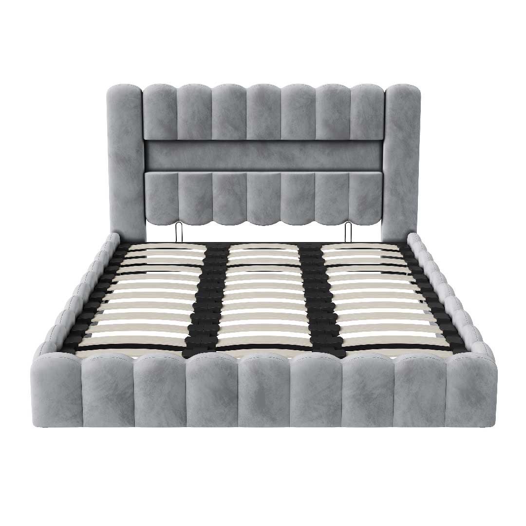 Yelenaro LED Polsterbett 180×200 cm mit Stauraum & USB-Anschluss – Modernes Doppelbett mit Lattenrost, Leinen / Samt