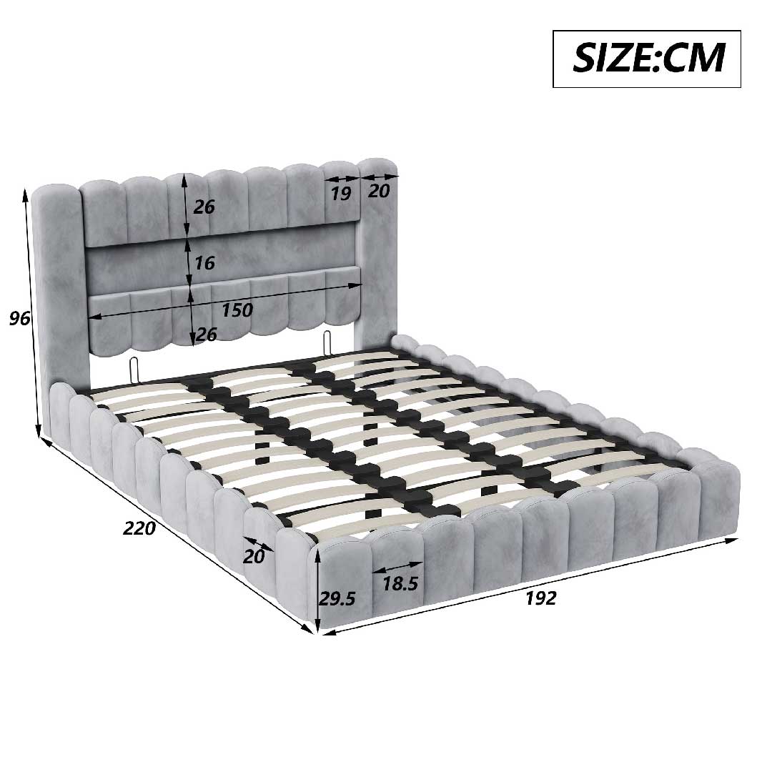 Yelenaro LED Polsterbett 180×200 cm mit Stauraum & USB-Anschluss – Modernes Doppelbett mit Lattenrost, Leinen / Samt