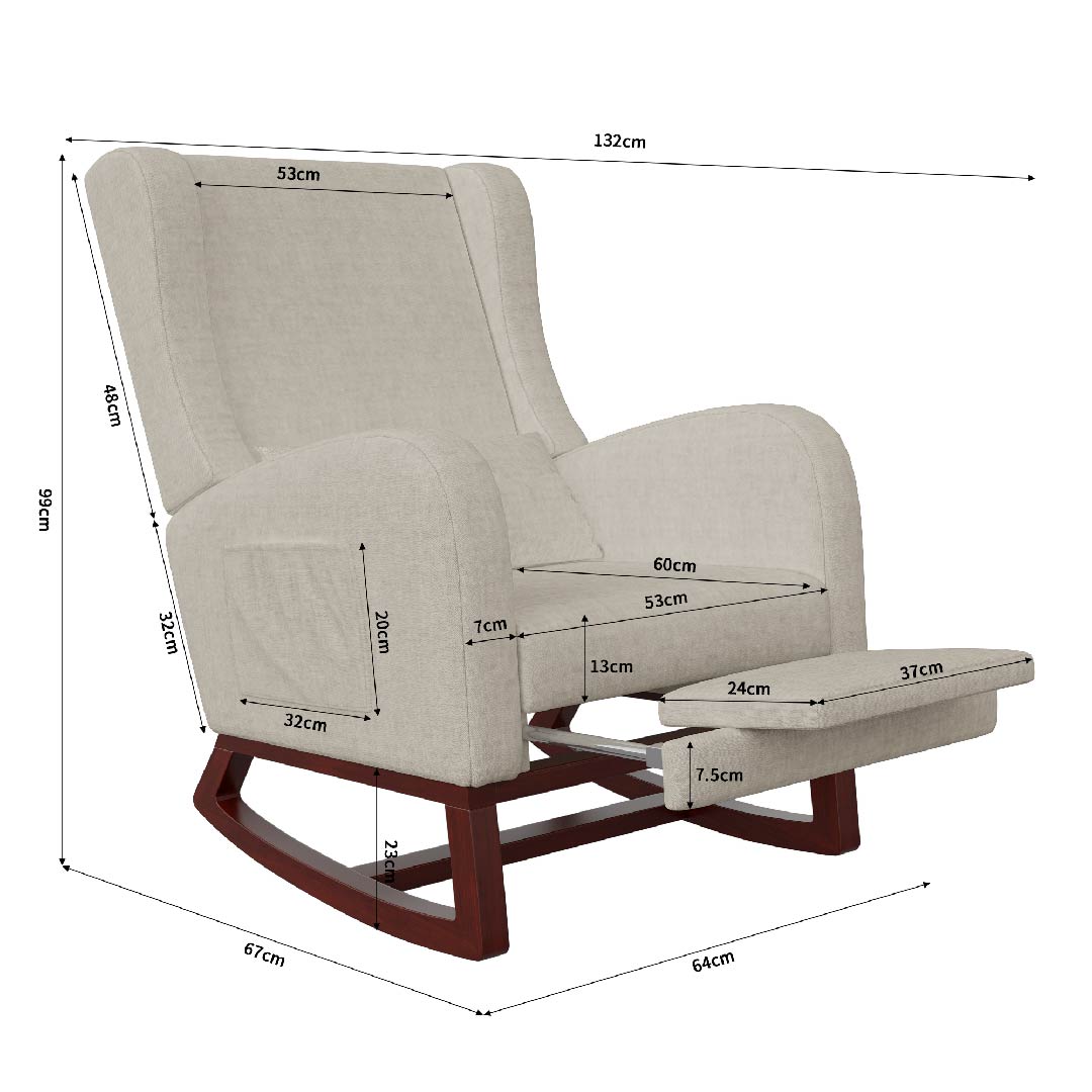 Yelenaro Schaukelstuhl mit Fußstütze – Verstellbarer Relaxsessel mit Lendenkissen & Seitentaschen, Leinen oder Schafwolle