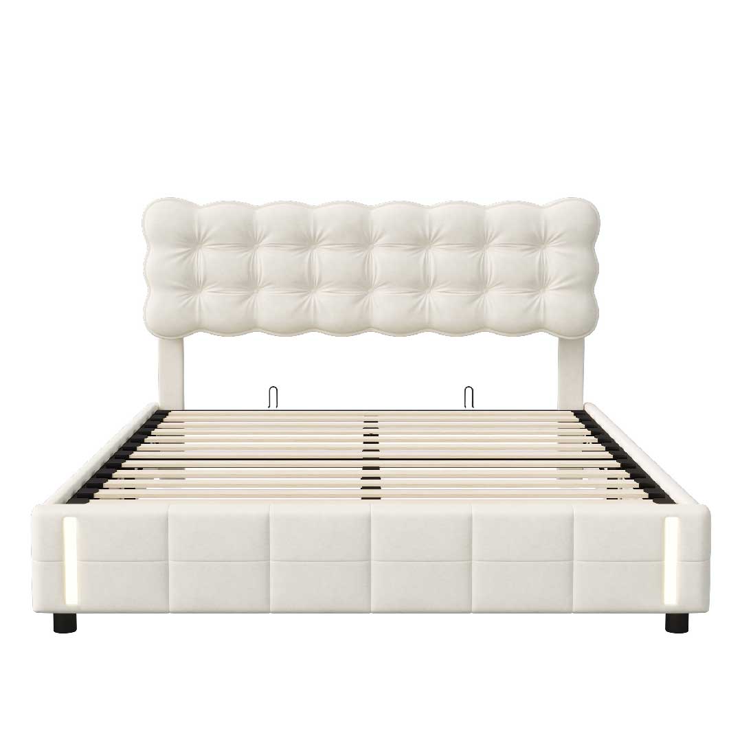 Yelenaro Polsterbett mit Stauraum & LED – Samtbett mit Sensorlicht