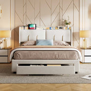 Yelenaro Polsterbett in Beige mit LED-Beleuchtung und USB-Anschluss – elegantes Samtbett mit Schublade und hydraulischem Stauraum.
