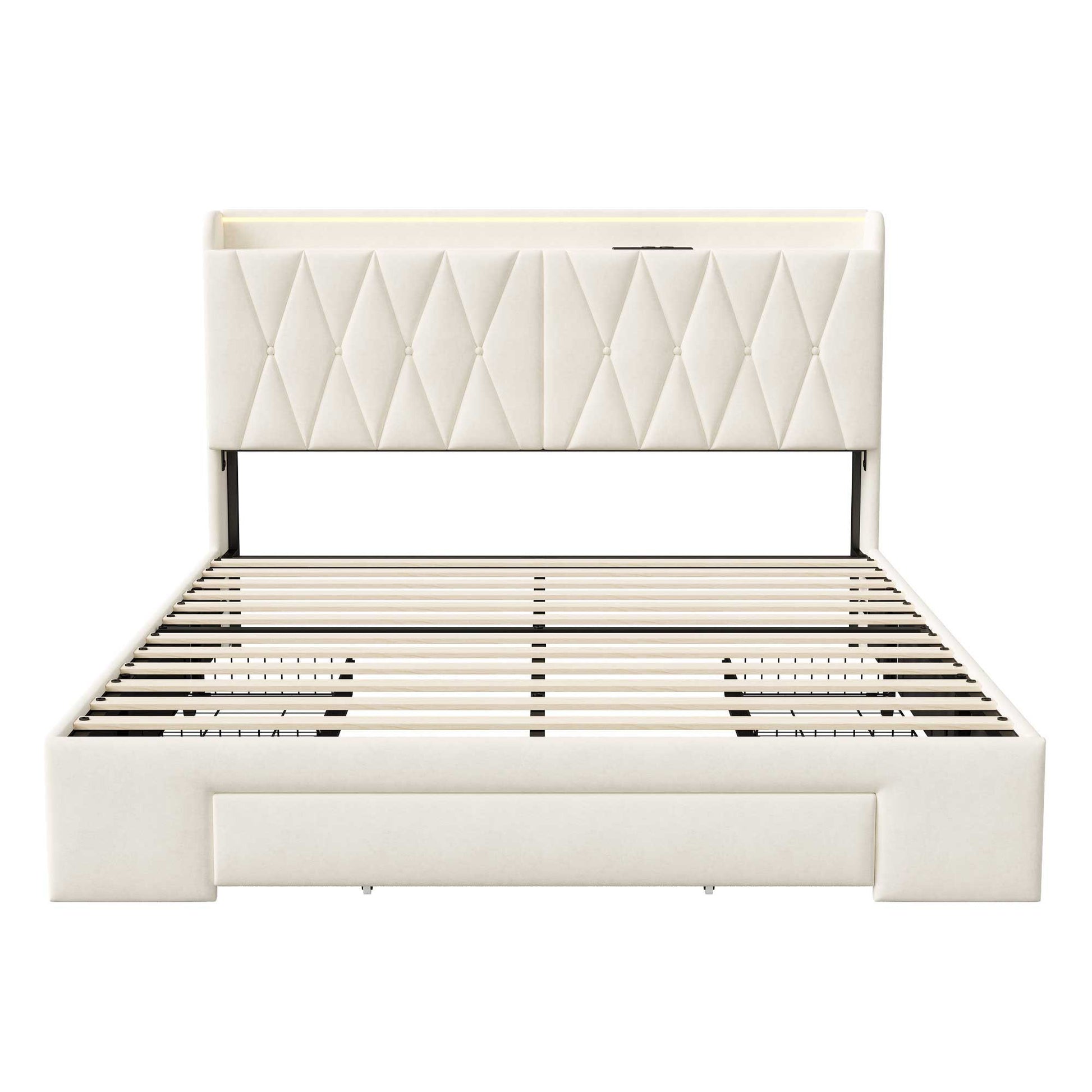 Yelenaro Samtbett 160x200 cm mit gepolstertem Kopfteil, LED-Lichtleiste und integriertem USB-Typ-C-Anschluss – modernes Bett aus Samtstoff.