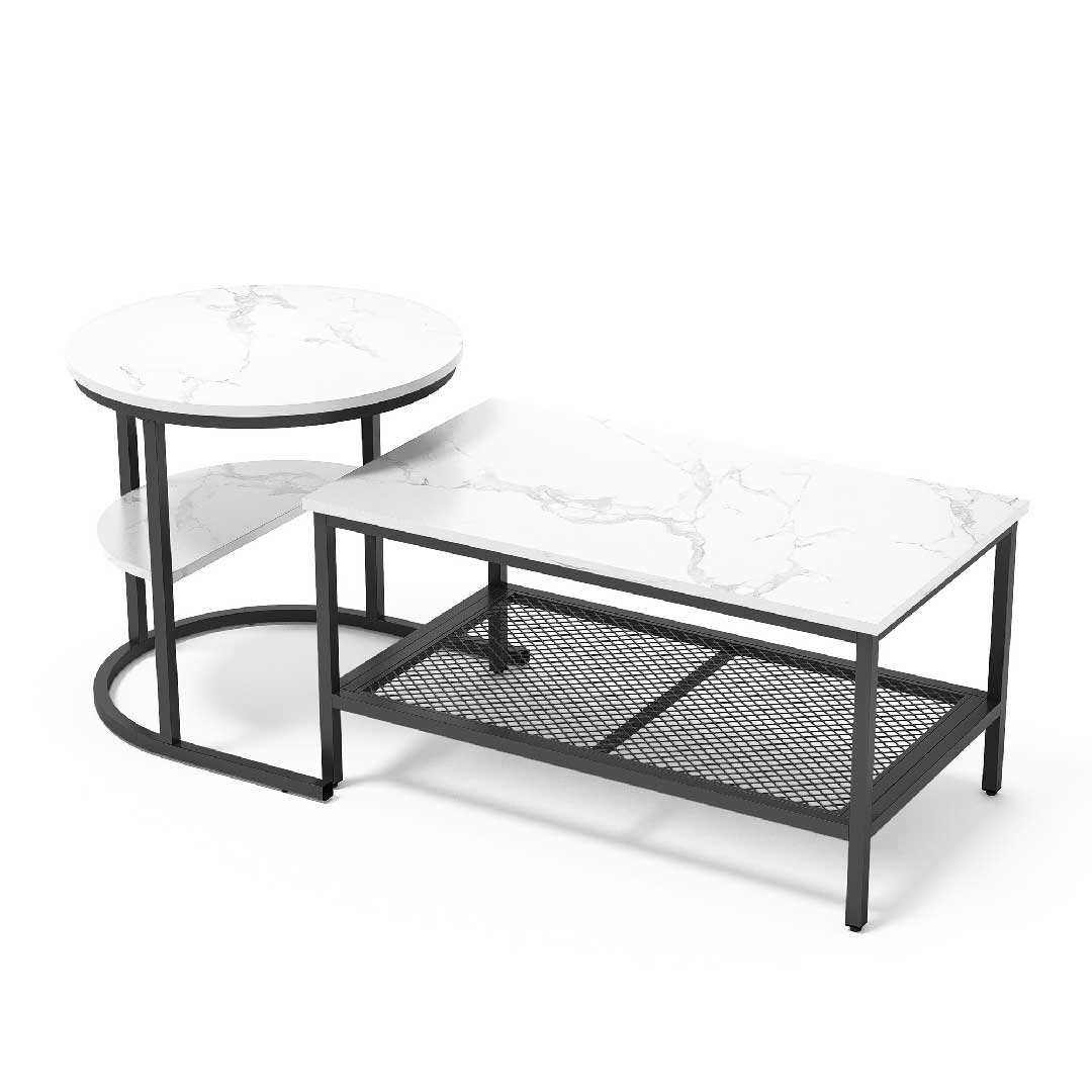 Yelenaro Couchtisch 2er Set – Marmoroptik Gold & Schwarz mit Stauraum