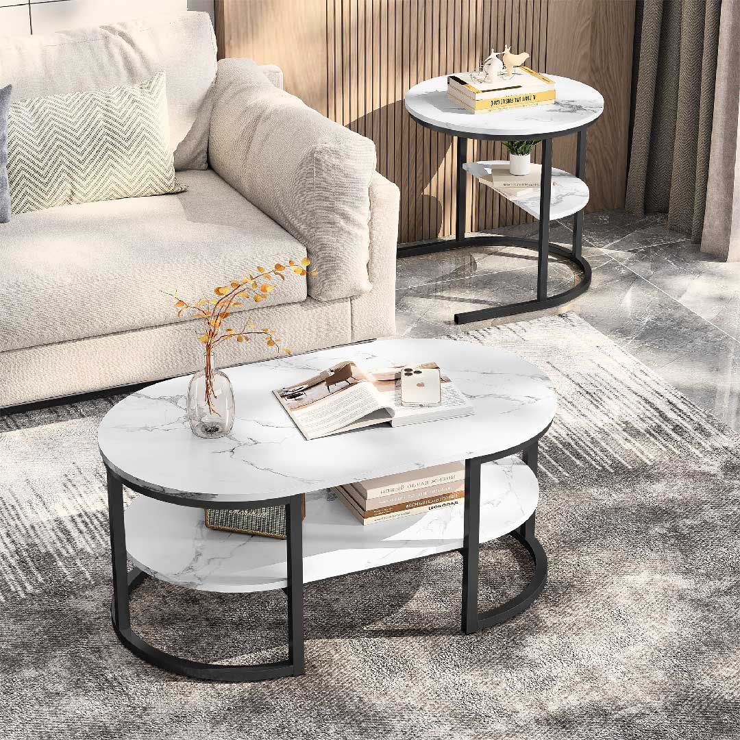 Yelenaro Couchtisch 2er Set mit Stauraum – platzsparend & stabil