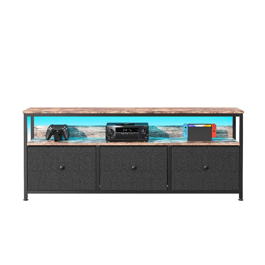 Yelenaro Retro TV-Schrank 137 cm mit LED & Stoffschubladen