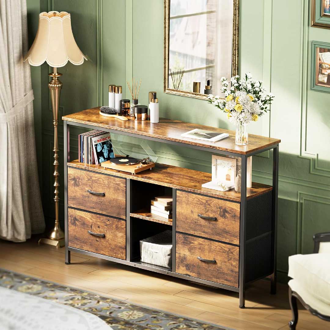 Yelenaro TV-Schrank 108 cm mit LED & 4 Stoffschubladen