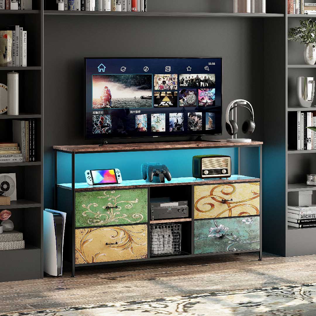 Yelenaro TV-Schrank 108 cm mit LED & 4 Stoffschubladen