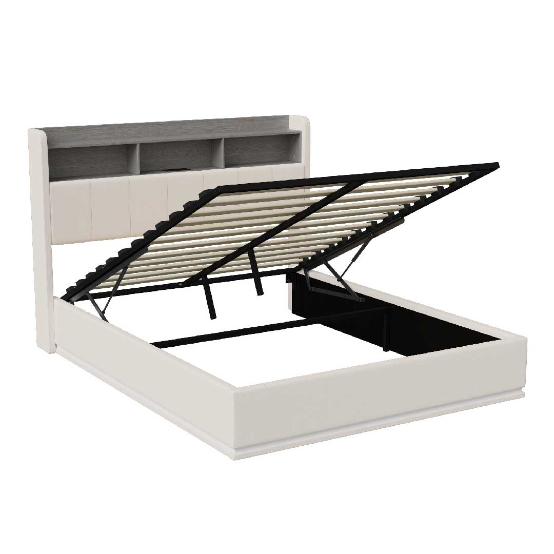 Hydraulisches Stauraumbett mit stabilem Metallrahmen und Lattenrost – Polsterbett 140/160x200 cm