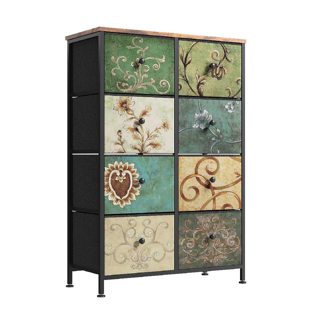 Yelenaro Schmale Kommode 8 Schubladen, Boho Vintage