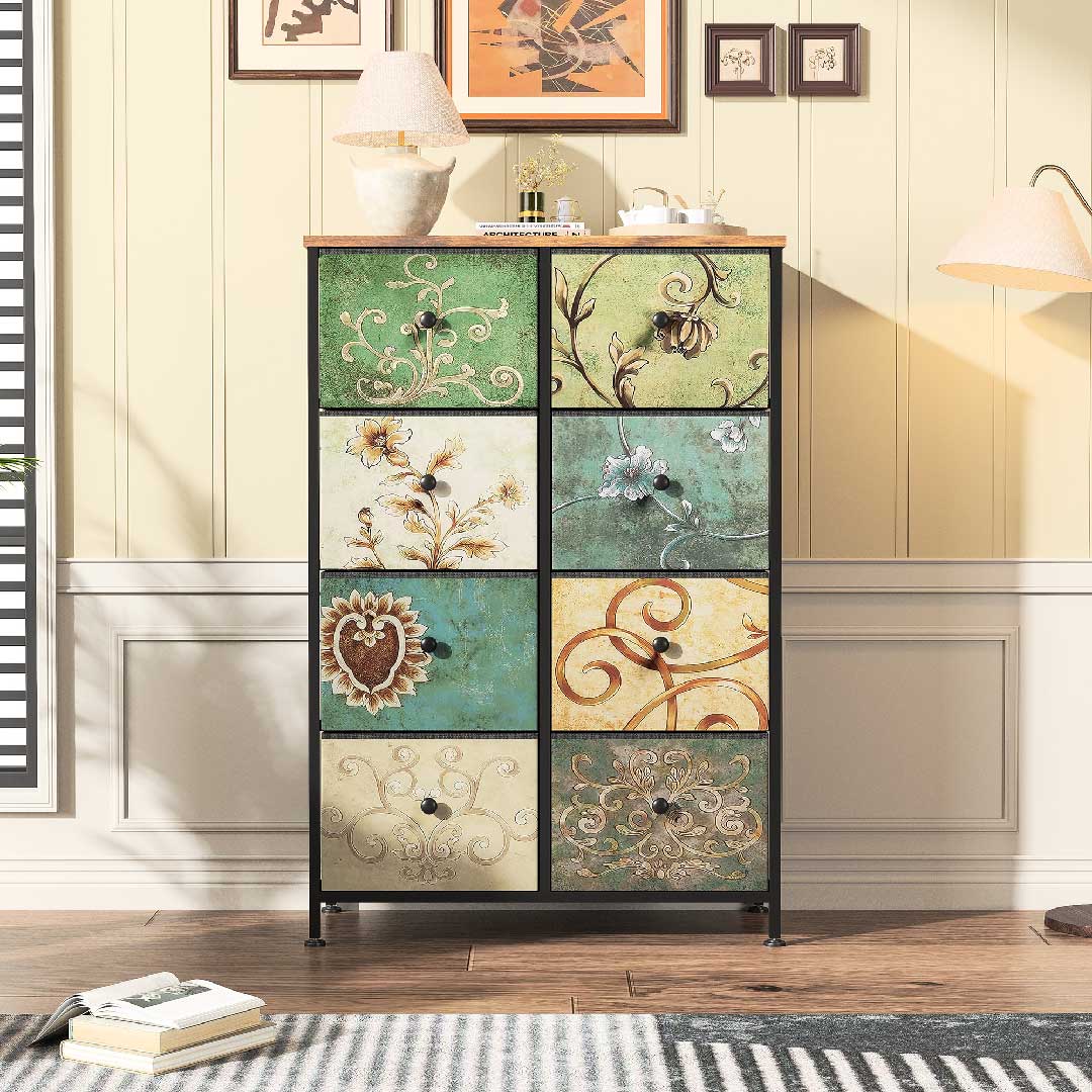 Yelenaro Schmale Kommode 8 Schubladen, Boho Vintage