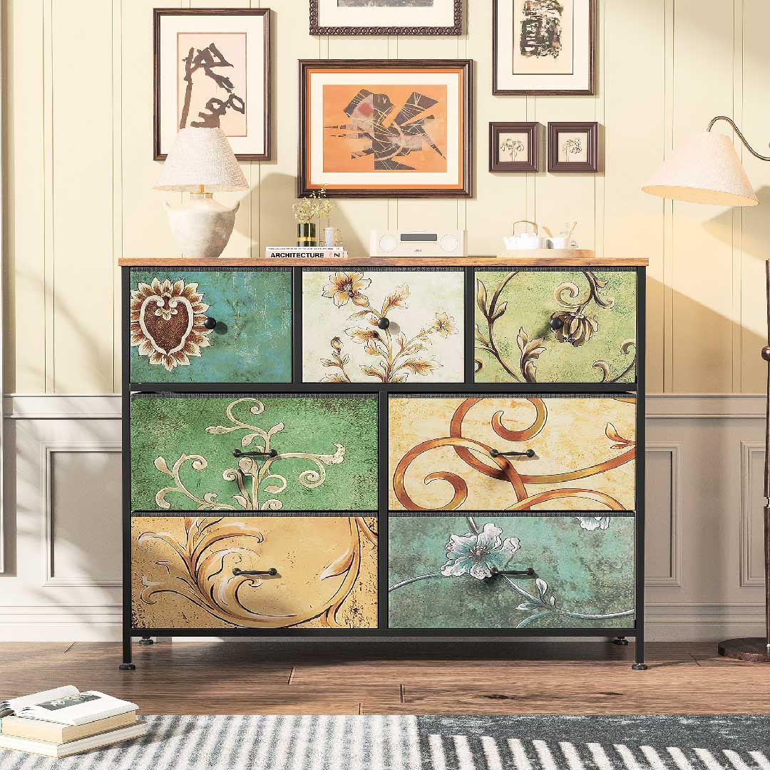 Yelenaro Luminarix Kommode 7 Schubladen, Boho Vintage Sideboard