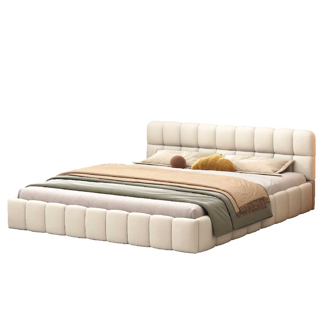 Yelenaro Bubble-Bett 160x200 – stilvolles Polsterbett mit Leinenbezug und weicher Rundpolsterung für luxuriösen Schlafkomfort.