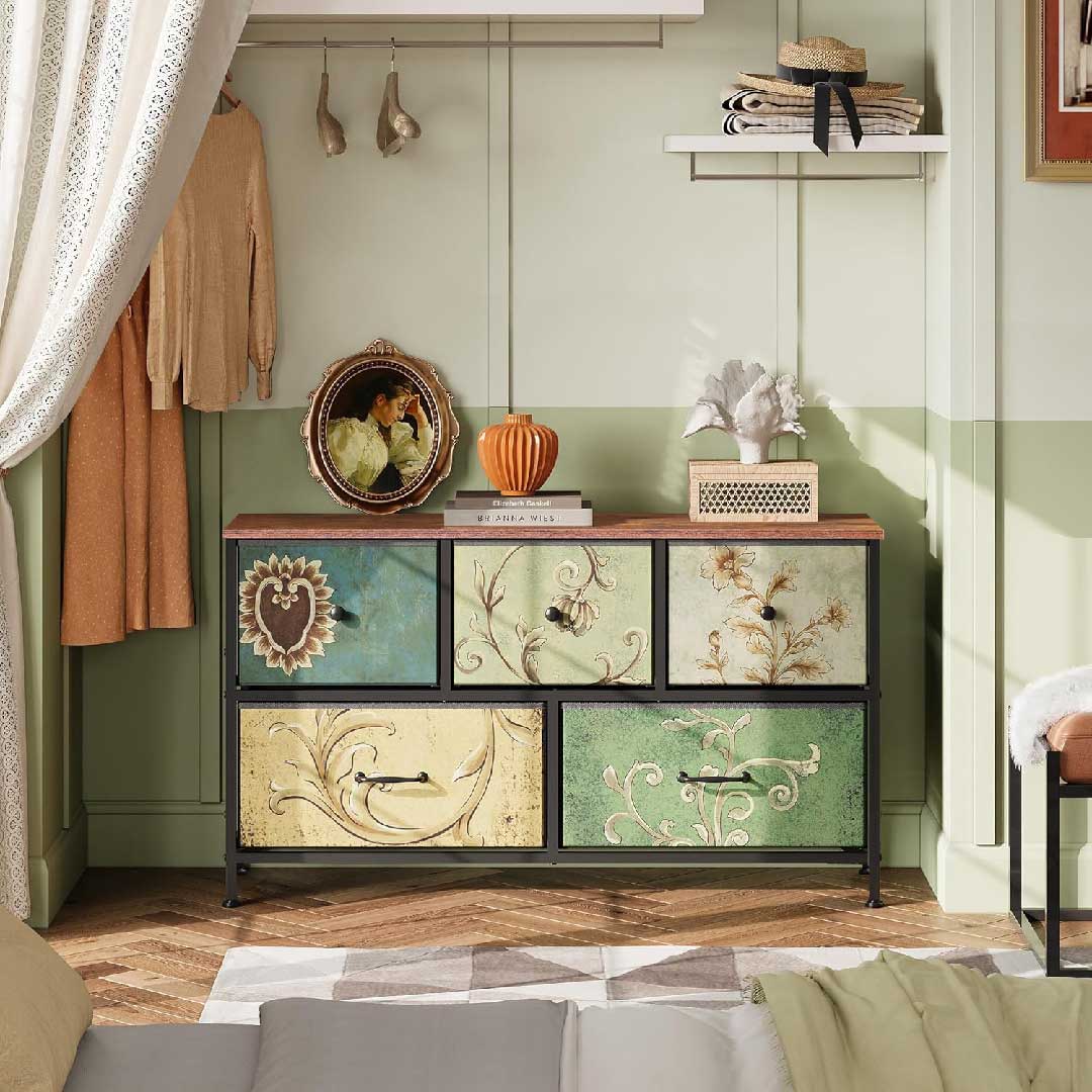 Yelenaro Luminarix Kommode 5 Schubladen, Boho Vintage Sideboard