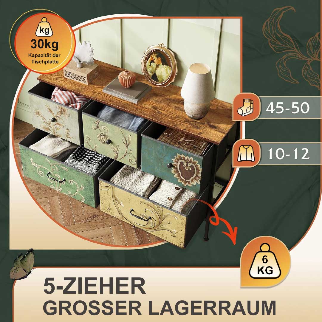 Yelenaro Luminarix Kommode 5 Schubladen, Boho Vintage Sideboard