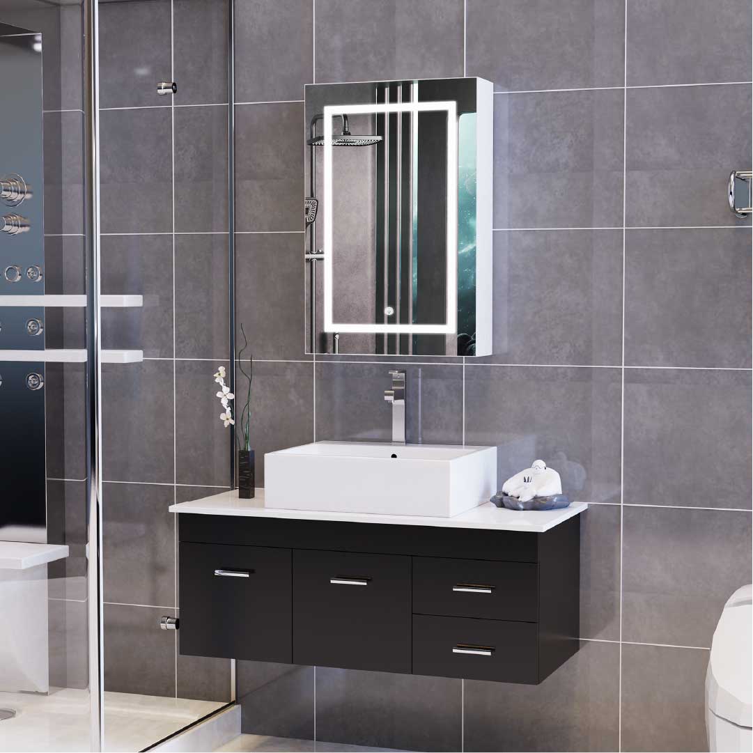 Yekenaro LED Spiegelschrank 70x50 cm mit Touch & Stauraum