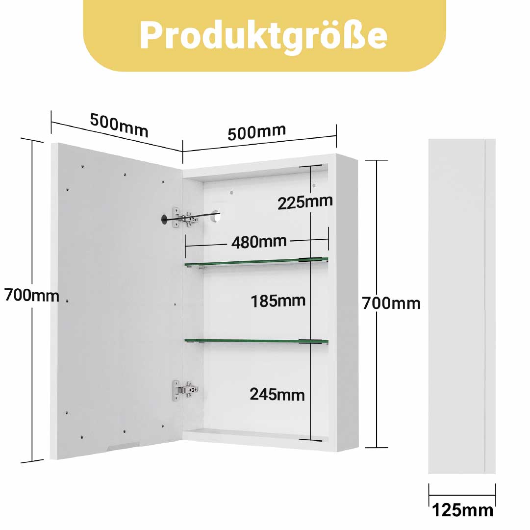 Yekenaro LED Spiegelschrank 70x50 cm mit Touch & Stauraum